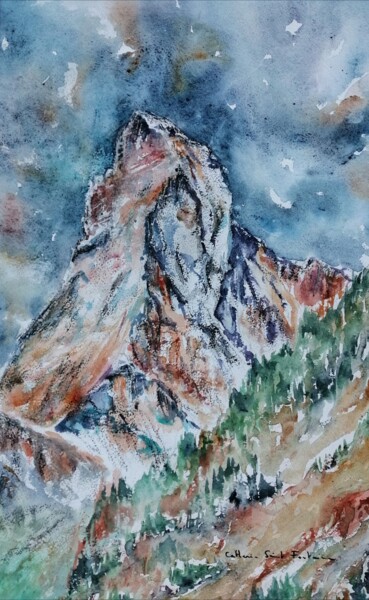 Painting titled "le cervin" by Catherine Saint Fontaine, Original Artwork, Watercolor