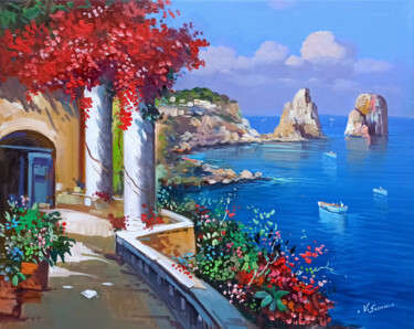 Painting titled "View of the Stacks…" by Vincenzo Somma, Original Artwork, Oil Mounted on Wood Stretcher frame