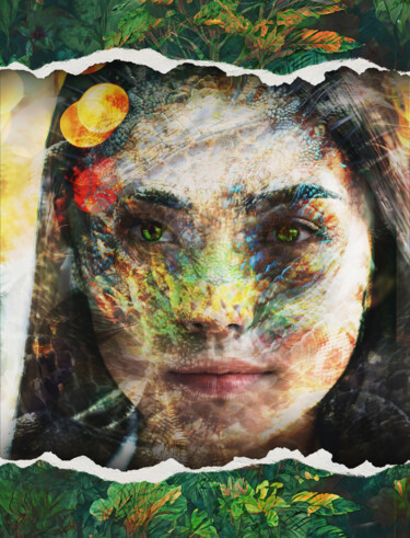 Arts numériques intitulée "Reptil'Girl 2" par Karine Garelli (Reds Robin), Œuvre d'art originale, Photo montage