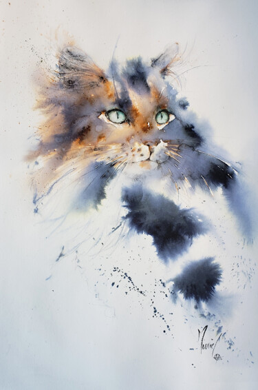 Sweet cat Peinture intitulée "Sweet cat" par Muriel Mougeolle, Œuvre d'art originale, Aquarelle