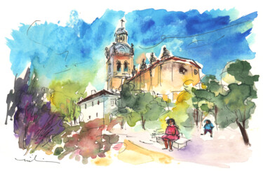 Painting titled "A Church In Salaman…" by Miki De Goodaboom, Original Artwork, Watercolor
