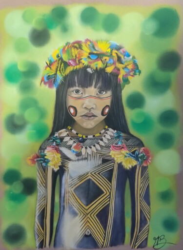 Peinture intitulée "L'enfant de la forêt" par Maud Berhault, Œuvre d'art originale, Pastel