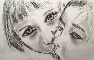 Dessin intitulée "Fratrie" par Sylvie Vedel, Œuvre d'art originale, Fusain