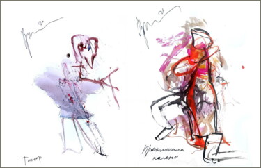 She knelt in front of the dancer 제목이 "She knelt in front…"인 디지털 아트 Дима Dima Вильмс Wilms (Рок-Живописец Rock-Painter)로, 원작, 수채화