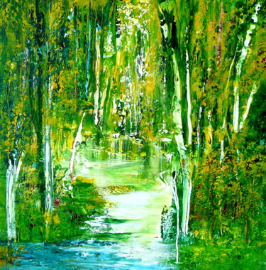 Painting titled "Zauberwald(9)" by Blanka Mandel, Original Artwork, Acrylic Mounted on Wood Panel