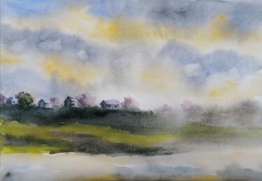 Картина под названием "Watercolor, "Villag…" - Andrey Nesterov, Подлинное произведение искусства, Акварель