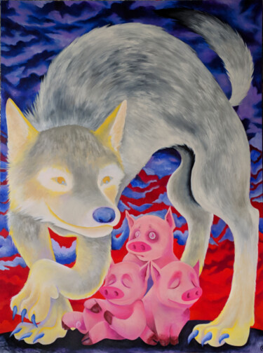 Big Bad And The Three Little Pigs 绘画 标题为“Big Bad And The Thr…” 由Oberlin The Artist, 原创艺术品, 丙烯