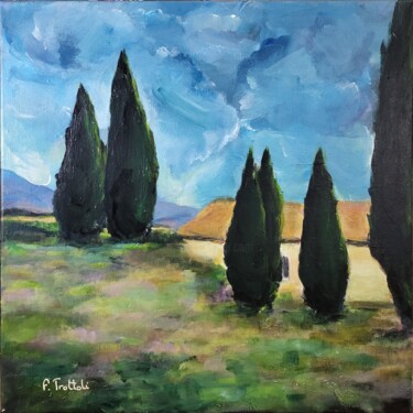 Cyprès Majestueux : L'écho du Midi Peinture intitulée "Cyprès Majestueux :…" par Florence Trottoli, Œuvre d'art originale, Acrylique
