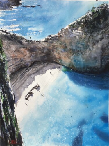 Pittura intitolato "Zakynthos" da Manu Toxxic, Opera d'arte originale, Acquarello