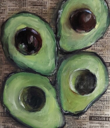 Peinture intitulée "Avocado oil on news…" par Tamuna Mushkudiani, Œuvre d'art originale, Huile