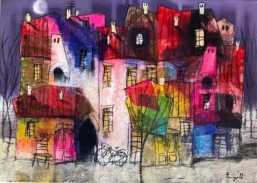 Pittura intitolato "Borghetto al chiaro…" da Paolo Fumagalli, Opera d'arte originale, Olio