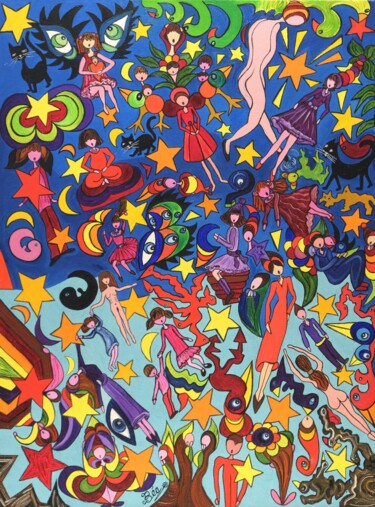 Painting titled "En Apesanteur" by Béa, Original Artwork, Oil