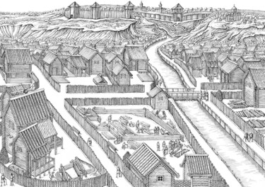 Graphic reconstruction of the city of Kyiv in the Middle Age Drawing titled "Graphic reconstruct…" by Viktoriia Malaniuk, Original Artwork, Ink