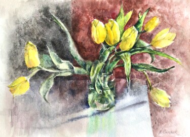 绘画 标题为“Yellow Tulips.” 由Nataliia Savchuk, 原创艺术品, 水彩