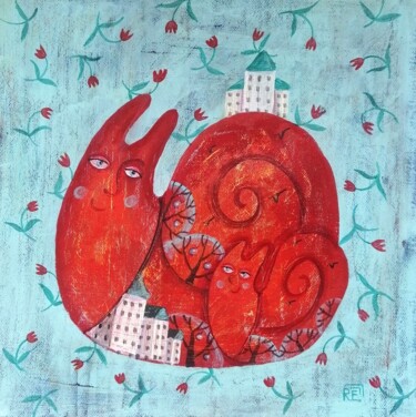 Peinture intitulée "Always together" par Elena Razina, Œuvre d'art originale, Acrylique Monté sur Châssis en bois