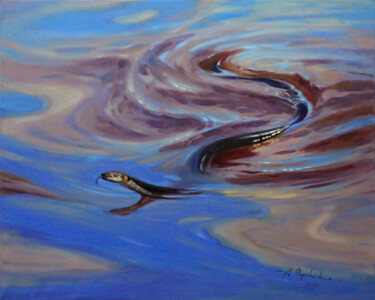 Sinding across the water 绘画 标题为“Sinding across the…” 由Alisa Onipchenko-Cherniakovska, 原创艺术品, 油 安装在木质担架架上