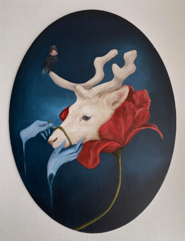 绘画 标题为“CERVUS EX FLORE NAT…” 由Devralium, 原创艺术品, 油 安装在纸板上