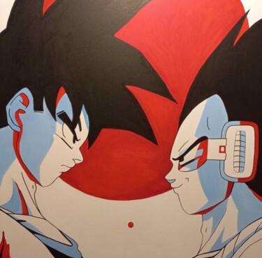 绘画 标题为“Sangoku et Végéta à…” 由Karim Slimane, 原创艺术品, 丙烯 安装在木质担架架上