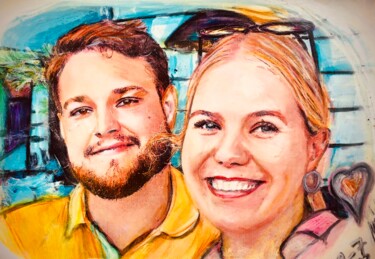 图画 标题为“Portrait of a couple” 由Martine Weber, 原创艺术品, 粉彩