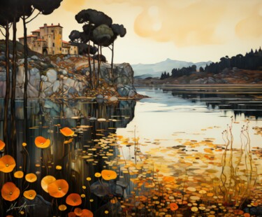数字艺术 标题为“Lago Fiorito” 由Andrea La Martina (NEXA ART), 原创艺术品, 数字拼贴 安装在木质担架架上
