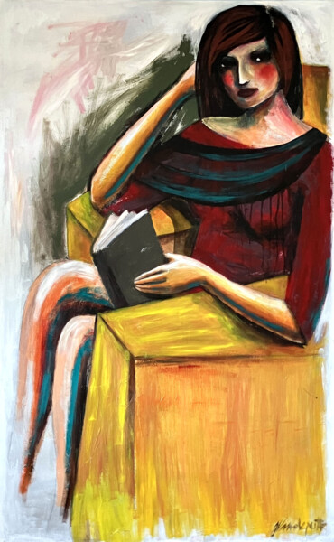 绘画 标题为“La liseuse” 由Julie Vandeputte, 原创艺术品, 油 安装在木质担架架上