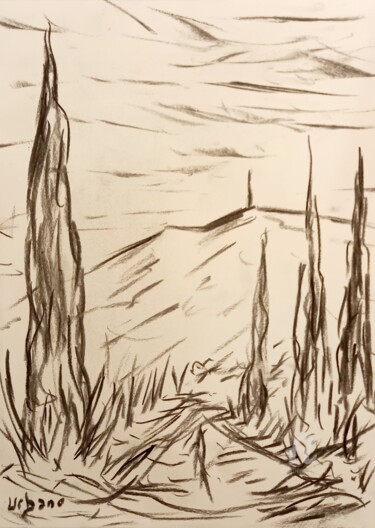 Drawing titled "Sur le chemin du Mo…" by Roberto Urbano, Original Artwork, Charcoal
