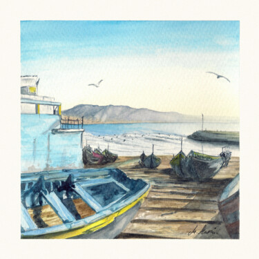 Peinture intitulée "Port of Imsouane -…" par Maciej Kłosowski, Œuvre d'art originale, Aquarelle