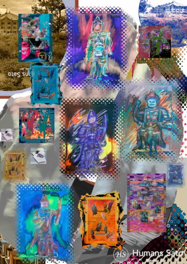 Digitale Kunst mit dem Titel "Statues of the Four…" von Humans Sato, Original-Kunstwerk, Digitale Collage
