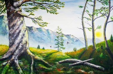 Abendsonne Acryl/LW 100x150 J2020 von Schlapper Cäcilia Painting titled "Abendsonne Acryl/LW…" by Cäcilia Schlapper, Original Artwork, Acrylic Mounted on Wood Stretcher frame
