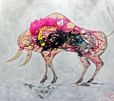 绘画 标题为“Bull Pink” 由Nicoleta Albei-Wigger, 原创艺术品, 丙烯 安装在木质担架架上