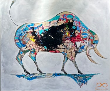 绘画 标题为“Bull Blau” 由Nicoleta Albei-Wigger, 原创艺术品, 丙烯 安装在木质担架架上