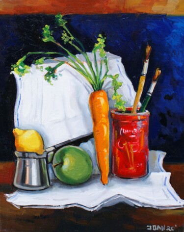 Painting titled "Still life with kit…" by Joan Mato, Original Artwork, Oil
