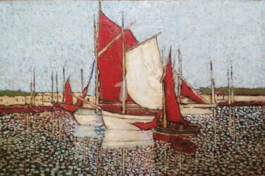 Painting titled ""Fishing Boats in t…" by Arthuris, Original Artwork, Oil