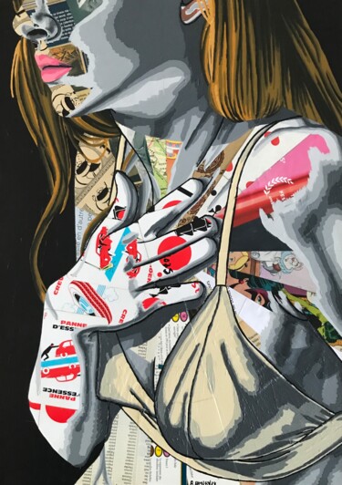 Collages intitulée "L'impact" par Annabelle Amory, Œuvre d'art originale, Acrylique Monté sur Châssis en bois