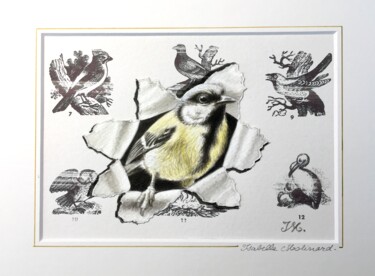 Painting titled "Mésange N&Bl" by Isabelle Molinard, Original Artwork, Watercolor