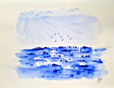 Painting titled "Dawn" by Olena Yemelianova, Original Artwork, Watercolor