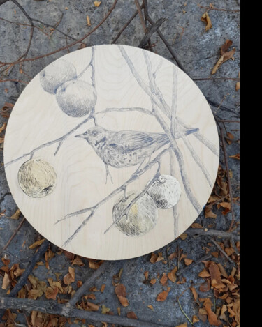 图画 标题为“Bird in autumn gard…” 由Lola Umarova, 原创艺术品, 铅笔