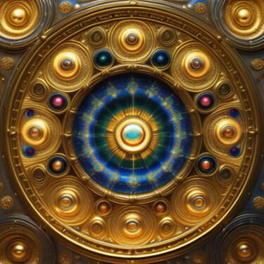 Digital Arts titled "Abstract golden cir…" by Davina Dugnas, Original Artwork, Digital Print
