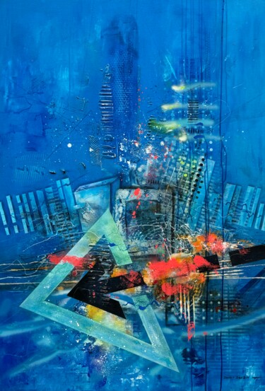 Painting titled "Blue in my mind" by Danny Dandin, Original Artwork, Acrylic Mounted on Wood Stretcher frame