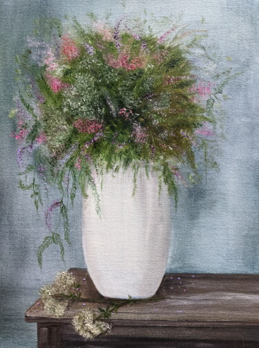 Pintura intitulada "Нежный букет в бело…" por Svetlana Studenikina, Obras de arte originais, Óleo
