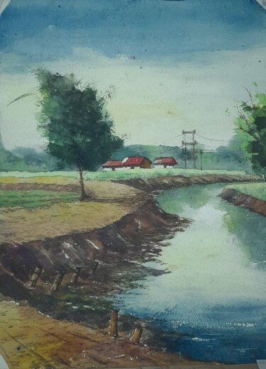 Pittura intitolato "A Beautiful landsca…" da Saibal Singh Sonchoy, Opera d'arte originale, Acquarello
