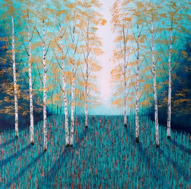Golden Sunlight Wood Schilderij getiteld "Golden Sunlight Wood" door Amanda Horvath, Origineel Kunstwerk, Acryl Gemonteerd op Frame voor houten b…