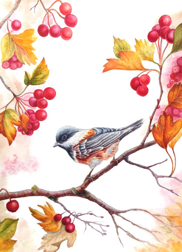 Pintura intitulada "Bright Autumn Rever…" por Tetiana Vlasenko, Obras de arte originais, Aquarela