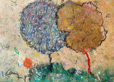 Peinture intitulée "Tronc rouge" par Claude-Yvan Conne, Œuvre d'art originale, Acrylique
