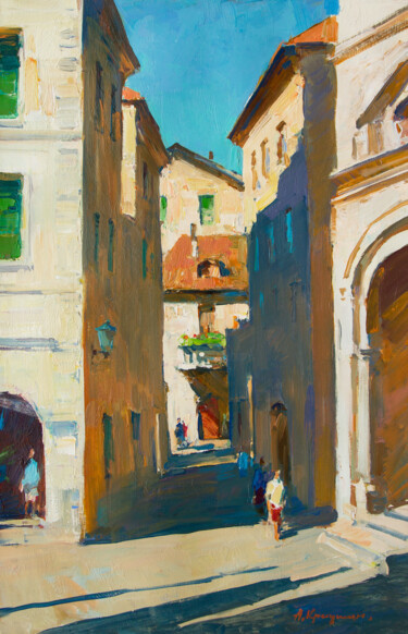 绘画 标题为“Kotor Lane” 由Aleksander Kryushyn, 原创艺术品, 油 安装在木质担架架上
