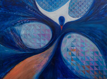 Pittura intitolato ""Night Flight". 36"…" da Alexander Klyatskiy, Opera d'arte originale, Olio