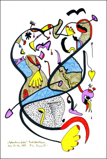 Zeichnungen mit dem Titel ""Gedankeninfarkt"" von Gerhard Pollheide, Original-Kunstwerk, Tinte