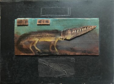 Painting titled "Crococarboard left…" by Sergii Shkoliar, Original Artwork, Acrylic Mounted on Cardboard
