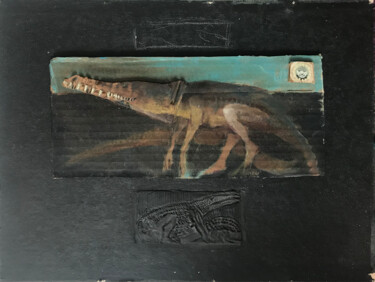 Painting titled "Crococarboard right…" by Sergii Shkoliar, Original Artwork, Acrylic Mounted on Cardboard