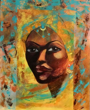 绘画 标题为“Portrait Africaine” 由Lydia Guigo, 原创艺术品, 丙烯 安装在木质担架架上